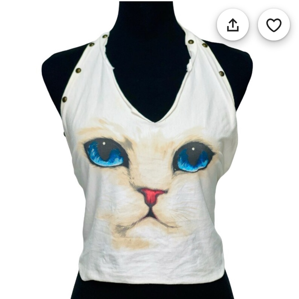 ISO D&G White Cat Print Halter Top